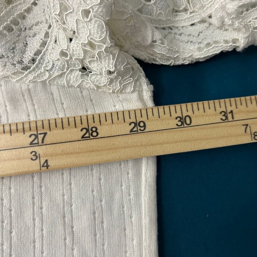Maurices Ribbed Pointelle V-Neck 3/4 Lace Bell Sleeve Top - Picture 9 of 10